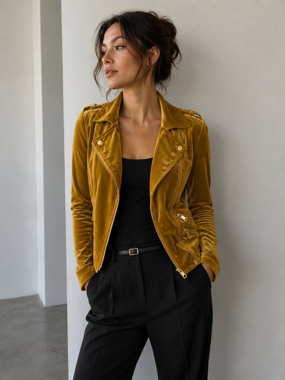 INC International Concepts Gold Velvet Moto Jacket Blazer XS Glam Luxe Stretch